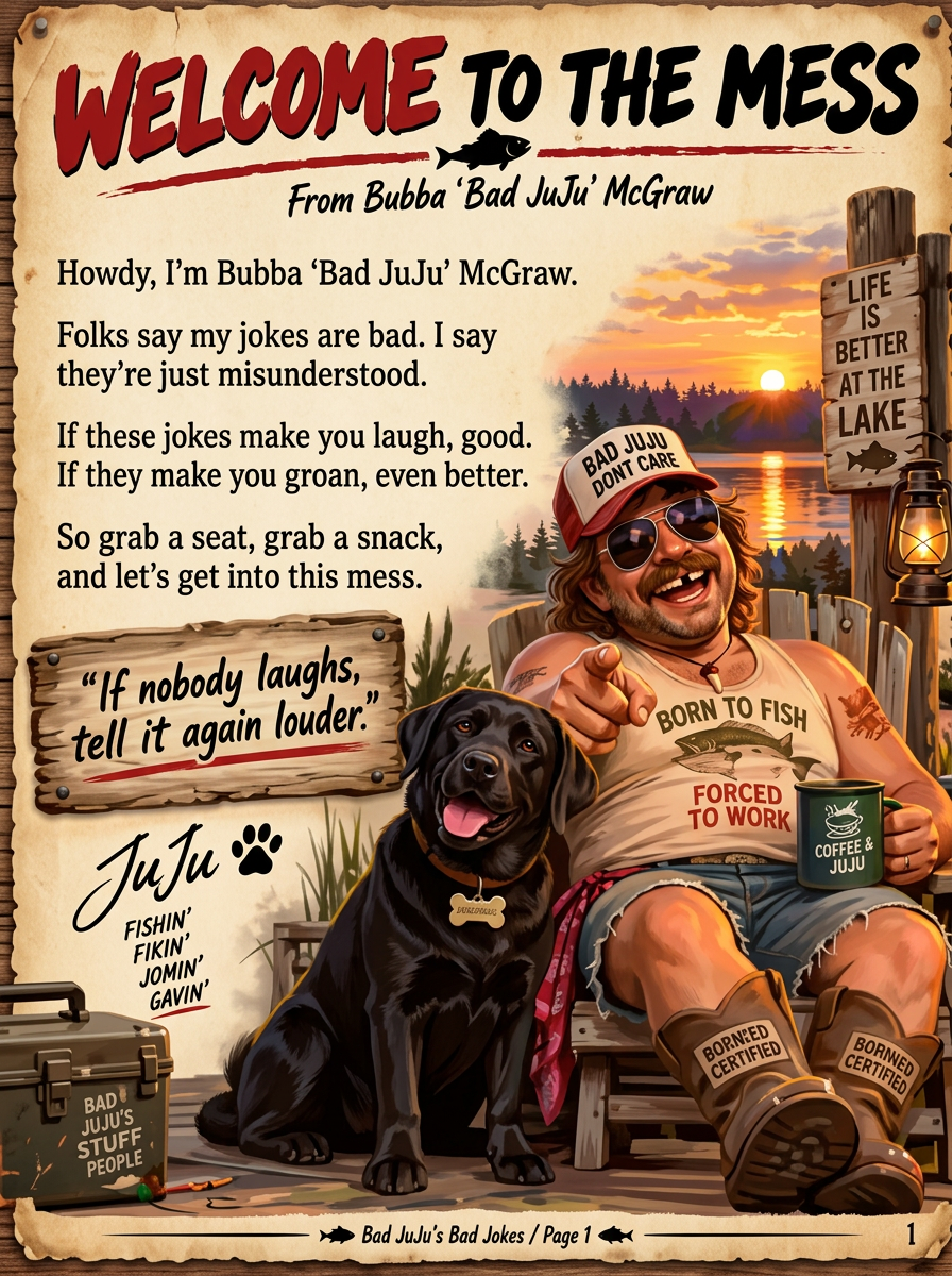 Welcome page from the Bad JuJu joke book